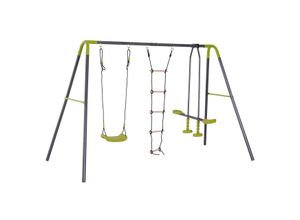 4251774979870 - Kinder Gartenschaukel mit Wippe und Seilleiter schwarz hellgrün 215 x 138 x 175 cm (BxTxH) Kinderschaukel Kids Schaukelset mit Metallgestell