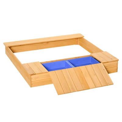 4251774980401 - Sandkiste mit Bank und Aufbewahrungsfächern naur blau 123 x 121 x 175 cm (LxBxH) Sandkiste Sandkiste mit Bank Holz Spielkiste für Kinder