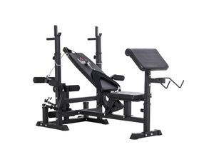 4251774981743 - Multifunktions Trainingsbank mit Langhantel Ablage Schwarz 210 x 110 x 103-123 cm (LxBxH) Hantelbank Kraftstation Fitnessstation Home Gym