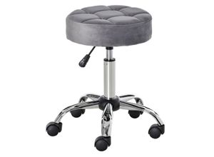 4251774986038 - Salonstuhl mit Rädern Rollhocker höhenverstellbar drehbar Salon Hocker Samt-Touch Schaumstoff Chrom-