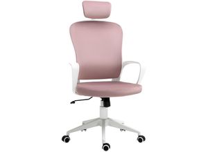 4251774987707 - Bürostuhl mit Wippfunktion ergonomischer Drehstuhl höhenverstellbar mit Armlehne Kopfstütze samtartiges Polyester Rosa 63 x 64 x 118-128 cm - Rosa