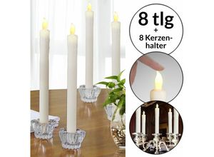 4251776907246 - Monzana - led Stabkerzen flackernde Flamme +300H Leuchtdauer Echtwachs hell Warmweiß 4 8 12er-Set inkl Kerzenständer aus Glas