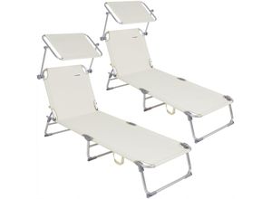 4251776926322 - Casaria® Sonnenliege Ibiza 2er-Set Creme Alu mit Sonnendach