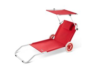 4251776926735 - Casaria® Sonnenliege Kreta Rot Alu mit Rollen