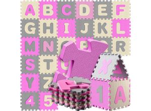 4251777201381 - 86-teilige Puzzlematte Baby Kinder 33m² Spielmatte Bodenschutzmatte Krabbelmatte Buchstaben Zahlen abc Lernteppich xxl Schaumstoff Pink - Spielwerk