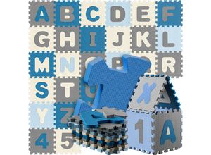 4251777201398 - 86-teilige Puzzlematte Baby Kinder 33m² Spielmatte Bodenschutzmatte Krabbelmatte Buchstaben Zahlen abc Lernteppich xxl Schaumstoff Blau - Spielwerk