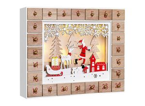 4251777201411 - Spielwerk® Nachhaltiger Adventskalender zum selbst Befüllen Wiederverwendbar LED warm-weiß 3D Fenster 24 Türchen Weihnachtskalender Kinder DIY Holz