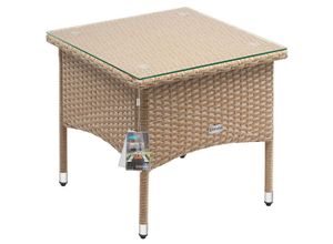 4251779106936 - Polyrattan Beistelltisch 50x50x45cm Gartentisch 58x58x42 höhenverstellbar 5mm Sicherheitsglas wetterfest 80kg belastbar Balkontisch Teetisch Outdoor