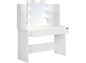 4251779109920 - CASARIA® Schminktisch Lucia 140x108x40cm Spiegel Schublade LED Beleuchtung 3 Fächer Ablagen Schlafzimmer Frisiertisch Schminkkommode Make-up Holz