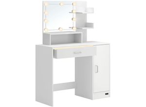 4251779110216 - CASARIA® Schminktisch Jocelyn mit LED-Beleuchtung Spiegel Schublade 3 Ablagen Make-up Schlafzimmer Kosmetiktisch Frisiertisch Schminkkommode Holz