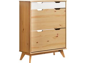 4251779110285 - Schuhschrank Borneo Holz 101x80x33cm mit Schublade 2 Klappen fsc®- zertifiziert Massiv 45kg Belastbar Flur Diele Schuhregal Schuhkipper Kiefer