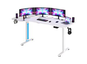 4251779110797 - Höhenverstellbarer Schreibtisch mit Tischplatte Elektrisch lcd- Display 73-118cm Stahlgestell Büro Gaming Computertisch 160cm Weiß - Casaria