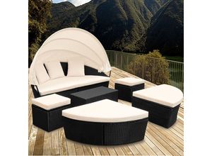 4251779125715 - Casaria® Sonneninsel Polyrattan oval mit Sonnendach 226 x 185 x 71cm schwarz creme