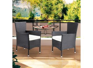 4251779128013 - Casaria® Polyrattan Gartenstuhl 2er-Set Schwarz Creme stapelbar