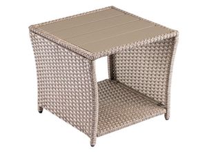 4251779129409 - Polyrattan Beistelltisch mit wpc Tischplatte 45x45x40cm 80kg Belastbarkeit Wetterfest Outdoor Garten Terrasse Balkon Tisch Gartenmöbel creme - Casaria