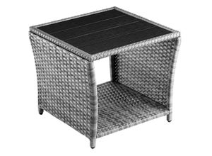 4251779129416 - Polyrattan Beistelltisch mit wpc Tischplatte 45x45x40cm 80kg Belastbarkeit Wetterfest Outdoor Garten Terrasse Balkon Tisch Gartenmöbel Grau - Casaria