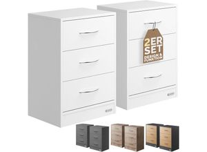 4251779129447 - Nachttisch Eloise 3 Schubladen Kabelführung Wandbefestigung Boxspringbett Schlafzimmer Nachtschrank Nachtkonsole Nachtkommode Holz 54x39x28cm 2er Set