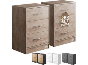 4251779129461 - Nachttisch Eloise 3 Schubladen Kabelführung Wandbefestigung Boxspringbett Schlafzimmer Nachtschrank Nachtkonsole Nachtkommode Holz 54x39x28cm 2er Set