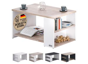 4251779129843 - Couchtisch mit Ablage 2 Fächer Stauraum 90x59x48cm Kratzfest Holz 50kg Belastbarkeit Groß Wohnzimmer Büro Sofa Couch Tisch Beistelltisch weiß sonoma