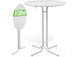 4251779130740 - Stehtisch 70 80x110cm klappbar rund Stabil Garten Hoch Holz pulverbeschichtet Metall Hochtisch Bistrotisch Partytisch Bartisch Biertisch weiß grau