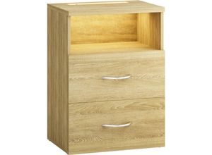 4251779130788 - Nachttisch Touch mit led Beleuchtung 40x28x55cm Dimmbar Holz 2 Schubladen Boxspringbett Schlafzimmer Wohnzimmer Beistelltisch Nachtschrank sonoma