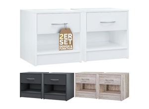 4251779130863 - Nachttisch mit Schublade Bett 41cm Komforthöhe Ablage Schlafzimmer Nachtschrank Nachtkästchen Nachtkommode Holz 41x39x28cm 2er Set Weiß - Casaria