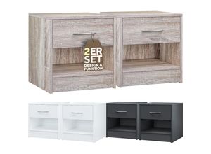 4251779130870 - Nachttisch mit Schublade Bett 41cm Komforthöhe Ablage Schlafzimmer Nachtschrank Nachtkästchen Nachtkommode Holz 41x39x28cm 2er Set Eiche - Casaria