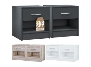 4251779130887 - Nachttisch mit Schublade Bett 41cm Komforthöhe Ablage Schlafzimmer Nachtschrank Nachtkästchen Nachtkommode Holz 41x39x28cm 2er Set Anthrazit - Casaria