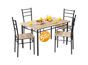 4251779131013 - Esstisch mit 4 Stühlen Holz 5 teilig Set Metall 110x68cm Industrial Esszimmer Küche Stühle Tisch Möbel Essgruppe Sitzgruppe Leo Eiche hell - Casaria