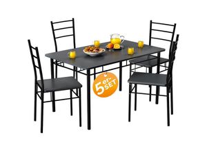 4251779131020 - Esstisch mit 4 Stühlen Holz 5 teilig Set Metall 110x68cm Industrial Esszimmer Küche Stühle Tisch Möbel Essgruppe Sitzgruppe Leo Anthrazit - Casaria