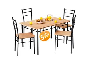 4251779131037 - Esstisch mit 4 Stühlen Holz 5 teilig Set Metall 110x68cm Industrial Esszimmer Küche Stühle Tisch Möbel Essgruppe Sitzgruppe Leo Buche - Casaria