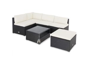 4251779131815 - Casaria® Polyrattan Ecklounge Schwarz Creme dicke Rückenpolster