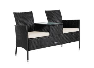 4251779131938 - Casaria® Polyrattan Kino Bank Schwarz 143x55x88cm