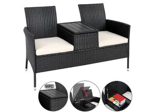 4251779131945 - Casaria® Polyrattan Kino Bank Schwarz 143x64x88cm