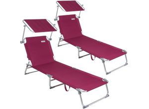 4251779132270 - Casaria® Sonnenliege Ibiza 2er-Set Rot Alu mit Sonnendach