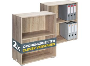 4251779133161 - Bücherregal 77x60x28cm 2x Holz 2 Fächer Boden Höhenverstellbar 150kg Belastbarkeit Kippschutz Bücher Büro Wohnzimmer Standregal Regal Eiche - Casaria