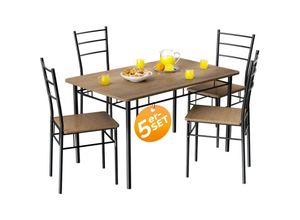 4251779134595 - CASARIA® Esstisch mit 4 Stühlen Holz 5 teilig Set Metall 110x70cm Industrial Esszimmer Küche Stühle Tisch Möbel Essgruppe Sitzgruppe Leo Braun