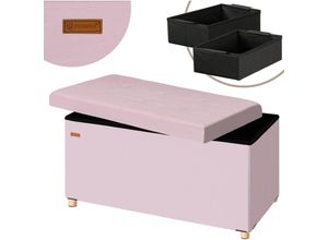 4251779135370 - Sitzbank mit Stauraum Samt inkl Boxen & Füßen Faltbar Sitzbank 300kg Belastbar 76cm Truhe Wohnzimmer Schlafzimmer Flur Truhenbank Bank Rosa m