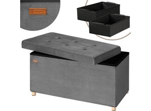 4251779135394 - Sitzbank mit Stauraum Samt inkl Boxen & Füßen Faltbar Sitzbank 300kg Belastbar 76cm Truhe Wohnzimmer Schlafzimmer Flur Truhenbank Bank Anthrazit m