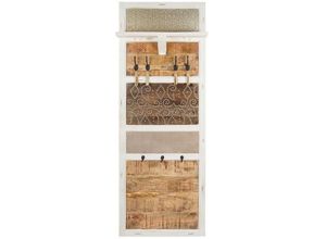 4251792106944 - Holz Garderobe mit Lederverzierungen - Weiß Braun