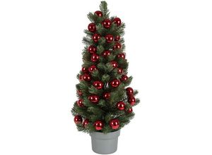 4251792107750 - Künstlicher Weihnachtsbaum MYFLAIR MÖBEL & ACCESSOIRES Weihnachtsdeko künstlicher Christbaum Tannenbaum Weihnachtsbäume Gr Höhe 90 cm rot (grün) Kunstweihnachtsbäume Kunstbäume Weihnachtsbäume im Topf mit roten Kugeln