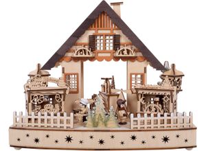 4251792131595 - Weihnachtsdorf MYFLAIR MÖBEL & ACCESSOIRES Weihnachtsdeko Weihnachtsdörfer Gr B H T 18 cm x 245 cm x 295 cm beige (naturfarben) Weihnachtskrippen Weihnachtsdörfer mit LED Beleuchtung und Musik Höhe ca 24 cm