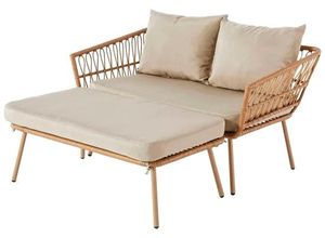 4251792190301 - Liegesofa MARIANE Gartenliege 2-Sitzer inkl Hocker braun cream