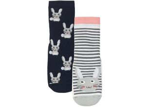 4251797406575 - tausendkind essentials - Socken HASE 2er-Pack in navy rosa Gr19 20