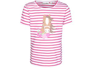 4251797417311 - tausendkind collection - T-Shirt PFERD MIT BLUME gestreift in rosa weiß Gr92 98