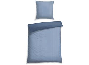 4251806400853 - Bettwäsche SCHIESSER Silva in einem simplen Minimaldessin angesagter Strickoptik Gr B L 155 cm x 220 cm 1 St 1 St Renforcé B L 80 cm x 80 cm blau MADE IN GREEN by OEKO-TEX