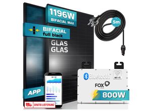 4251807400432 - SUNNIVA® 920W Balkonkraftwerk BIFAZIAL FULLBLACK komplett Steckdose FOX ESS 800 Watt Wechselrichter PV Solaranlage Komplettset 2x 460W N-Type Glas-Glas Bifacial Solarmodule 5m Kabel & 4x 1m Solarkabel