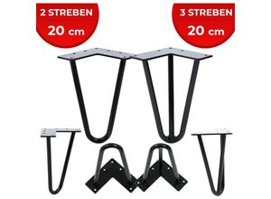 4251807409428 - Hairpin Tischbeine - 4er Set Metall aus Stahl 2 oder 3 Streben Größenwahl Schwarz - Haarnadel Möbelfüße Hairpin Legs Haarnadelbeine