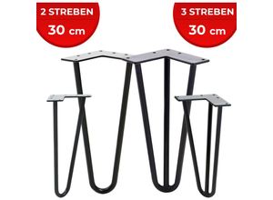 4251807409435 - Hairpin Tischbeine - 4er Set Metall aus Stahl 2 oder 3 Streben Größenwahl Schwarz - Haarnadel Möbelfüße Hairpin Legs Haarnadelbeine