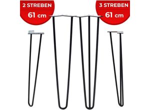 4251807409473 - Hairpin Tischbeine - 4er Set Metall aus Stahl 2 oder 3 Streben Größenwahl Schwarz - Haarnadel Möbelfüße Hairpin Legs Haarnadelbeine